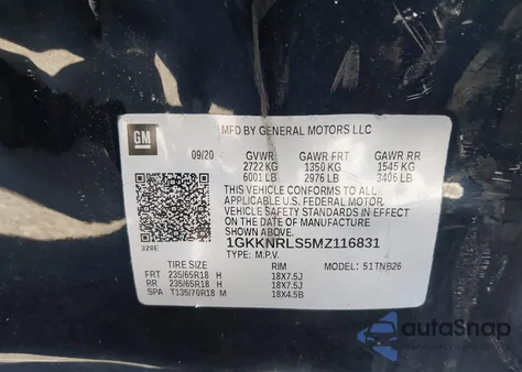 2021 GMC Acadia Awd Sle из США, поврежденный, VIN 1GKKNRLS5MZ116831